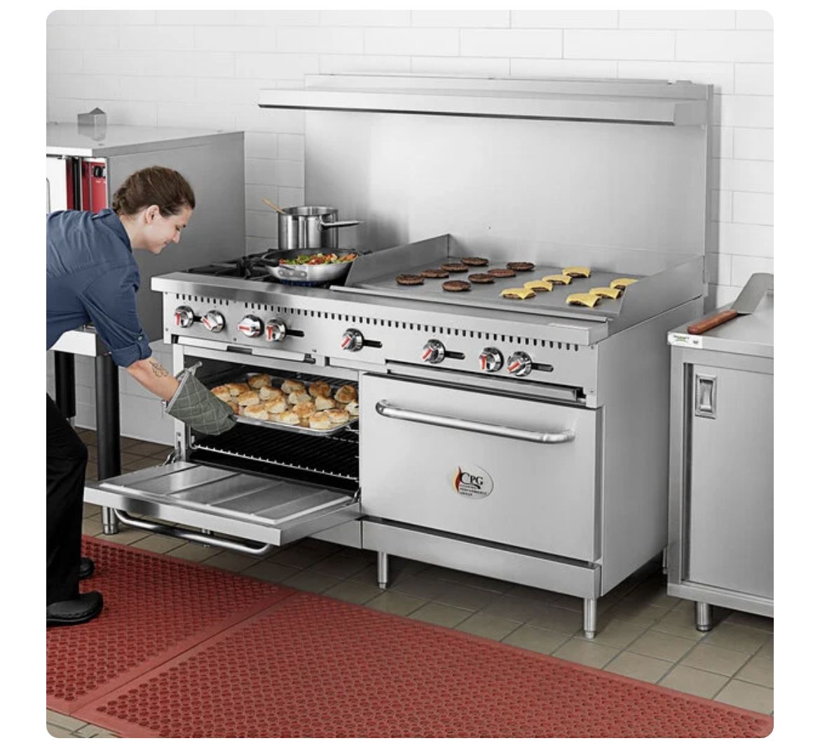 Double over, with 60” range and 36” griddle and 4 gas burners. Brand new. 