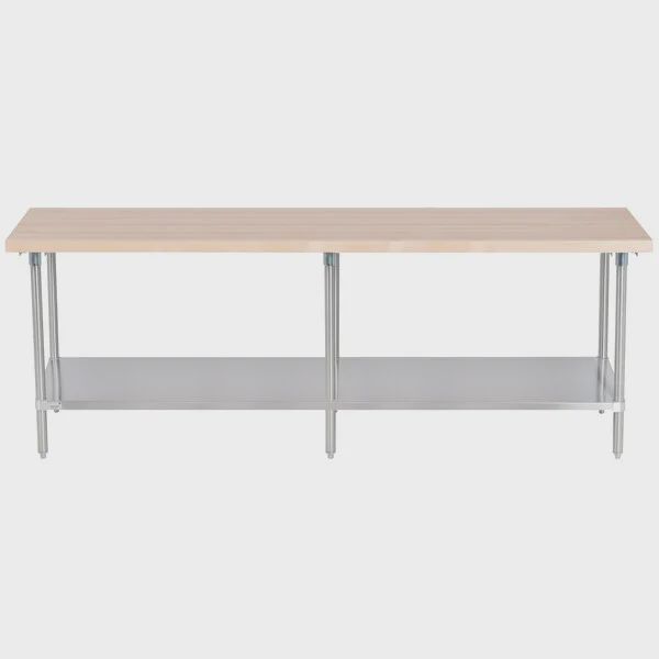 Wood Top Work Table with Stainless Steel Base