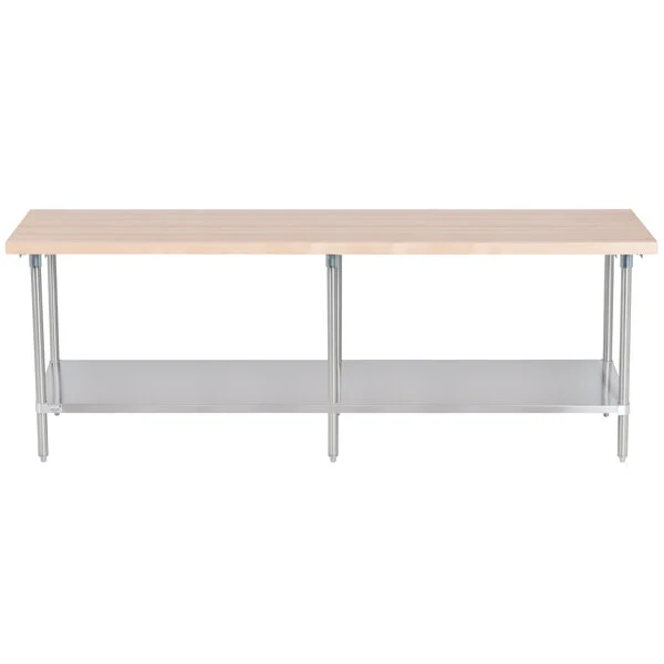 Wood Top Work Table with Stainless Steel Base