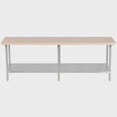 Wood Top Work Table with Stainless Steel Base