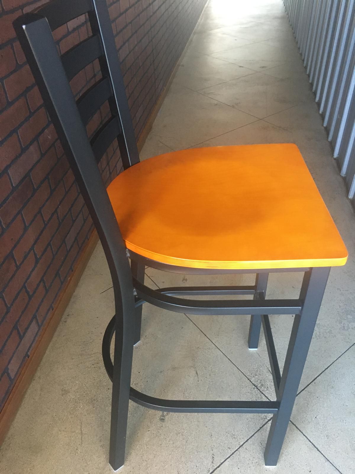 Black Ladder Back Metal Restaurant Barstool - High Chair