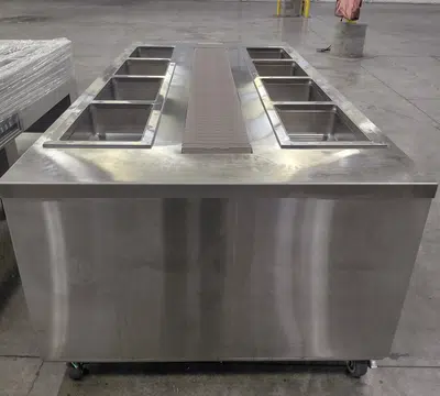Gates Stainless Steel Food Service Conveyor Assembly Line Table w/ Hatco Heated Wells