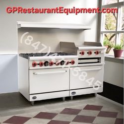 New Restaurant 6 Burner Range with Griddle Grill Broiler Double Oven
